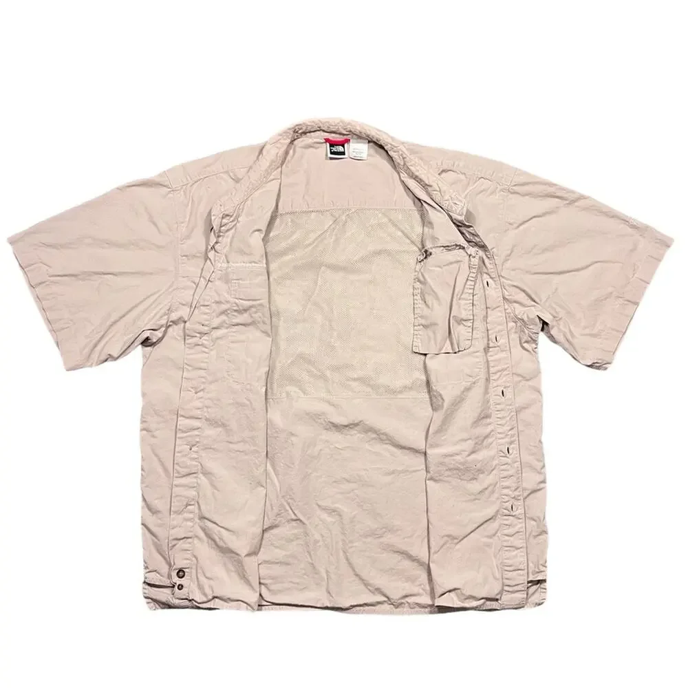 The North Face Beige Utility Hiking Fishing Short Sleeve Button Shirt Mens XL